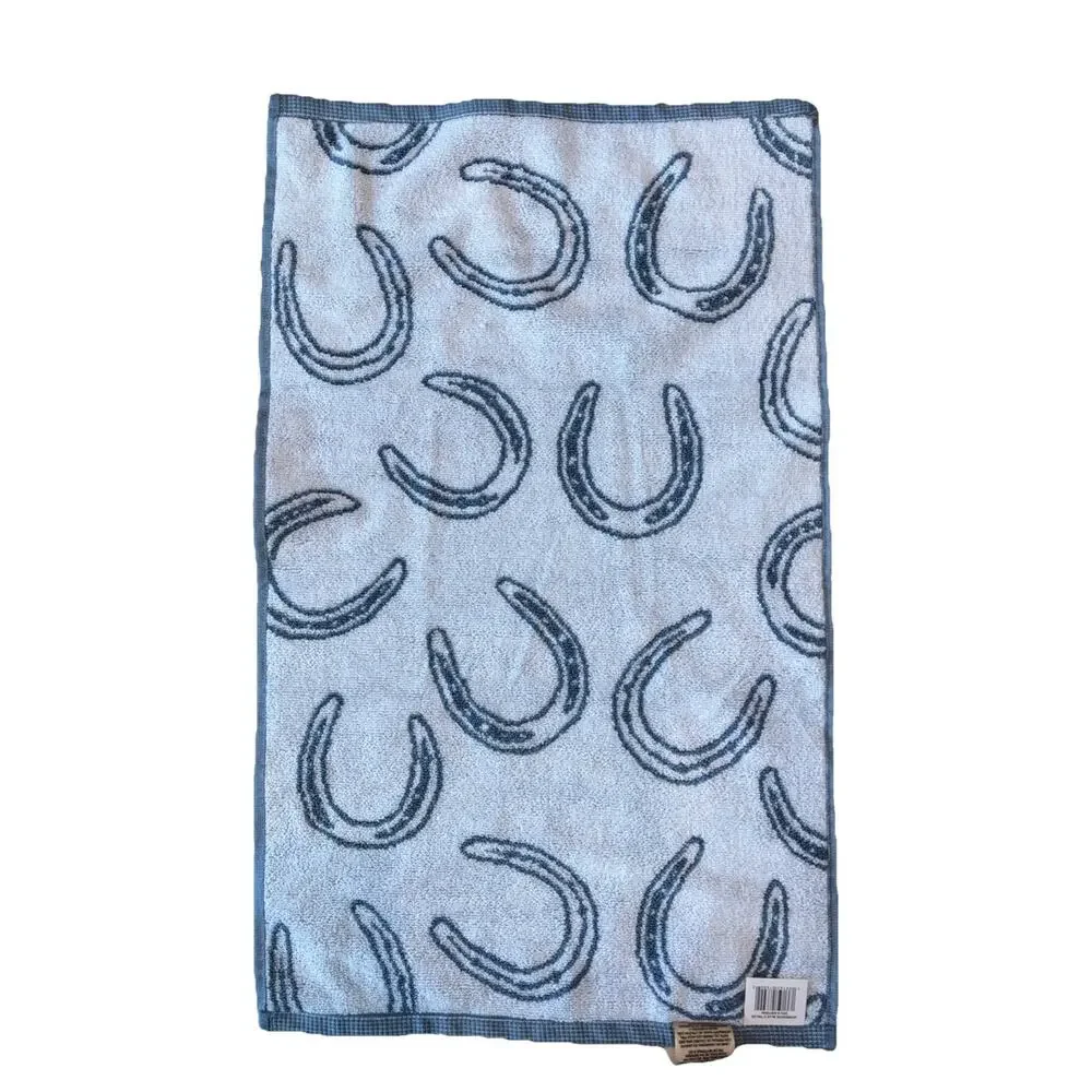 Wrangler Horseshoe Hand Towel Cowboy Blue White Western Horse Shoe NEW